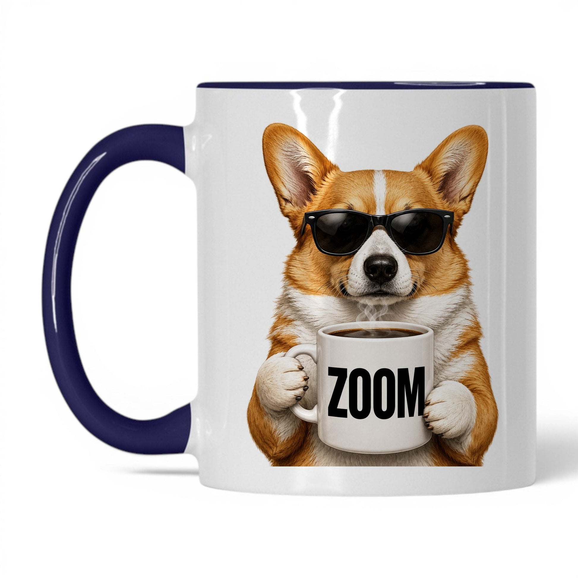 Corgi Zoom coffee mug — 11oz White Midnight Blue