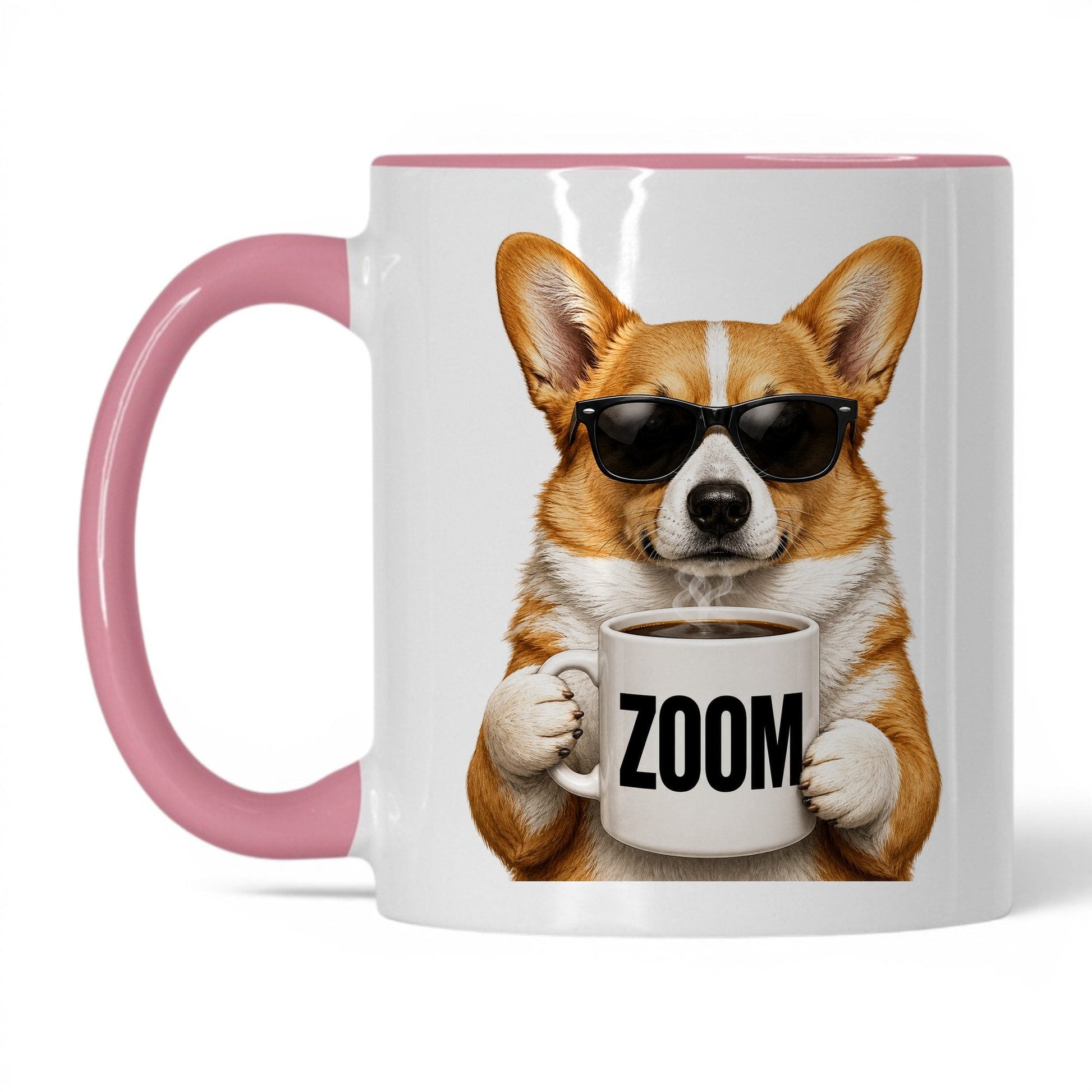 Corgi Zoom coffee mug — 11oz White Pink