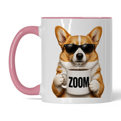 Corgi Zoom coffee mug — 11oz White Pink