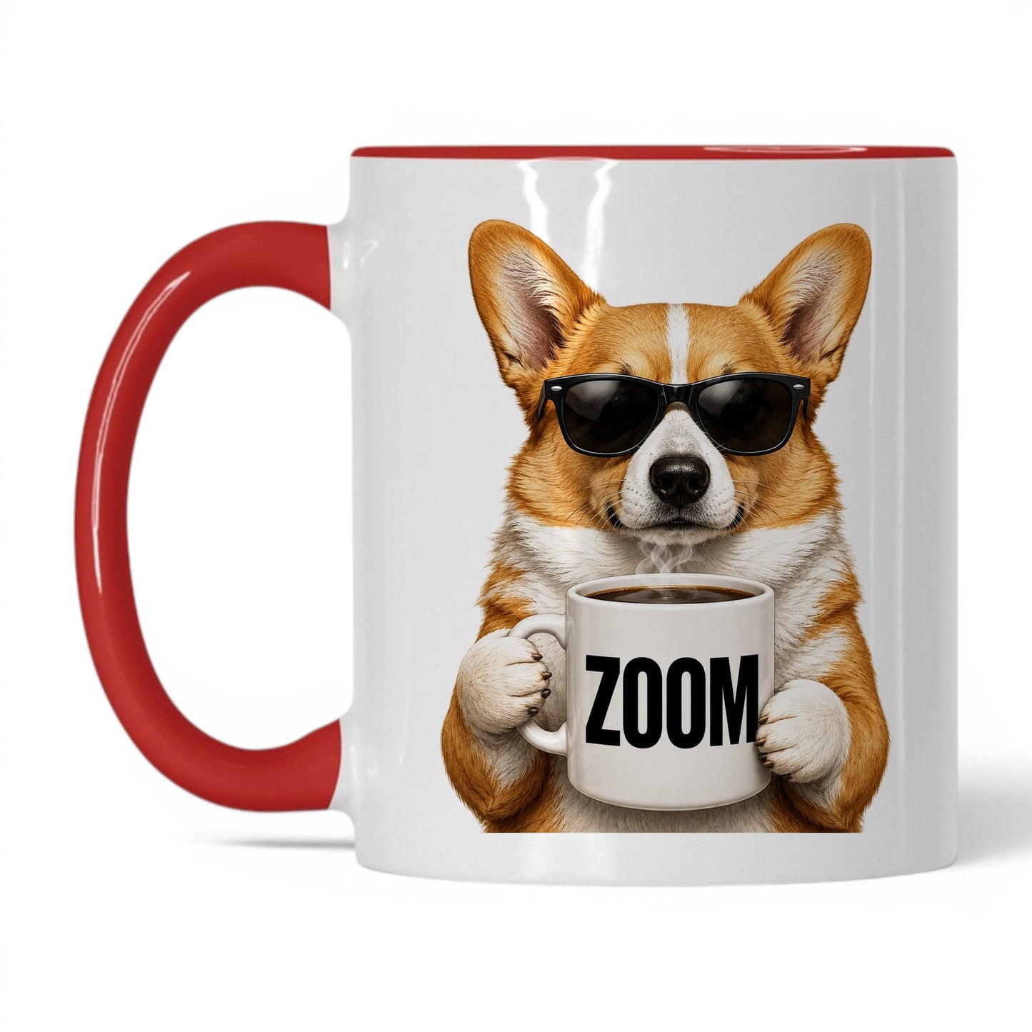 Corgi Zoom coffee mug — 11oz White Red
