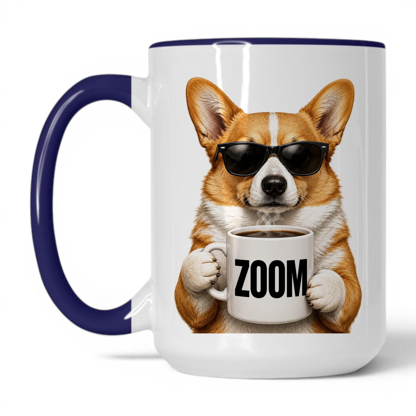 Corgi Zoom coffee mug — 15oz White Midnight Blue