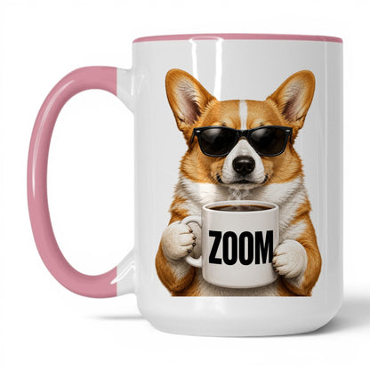 Corgi Zoom coffee mug — 15oz White Pink