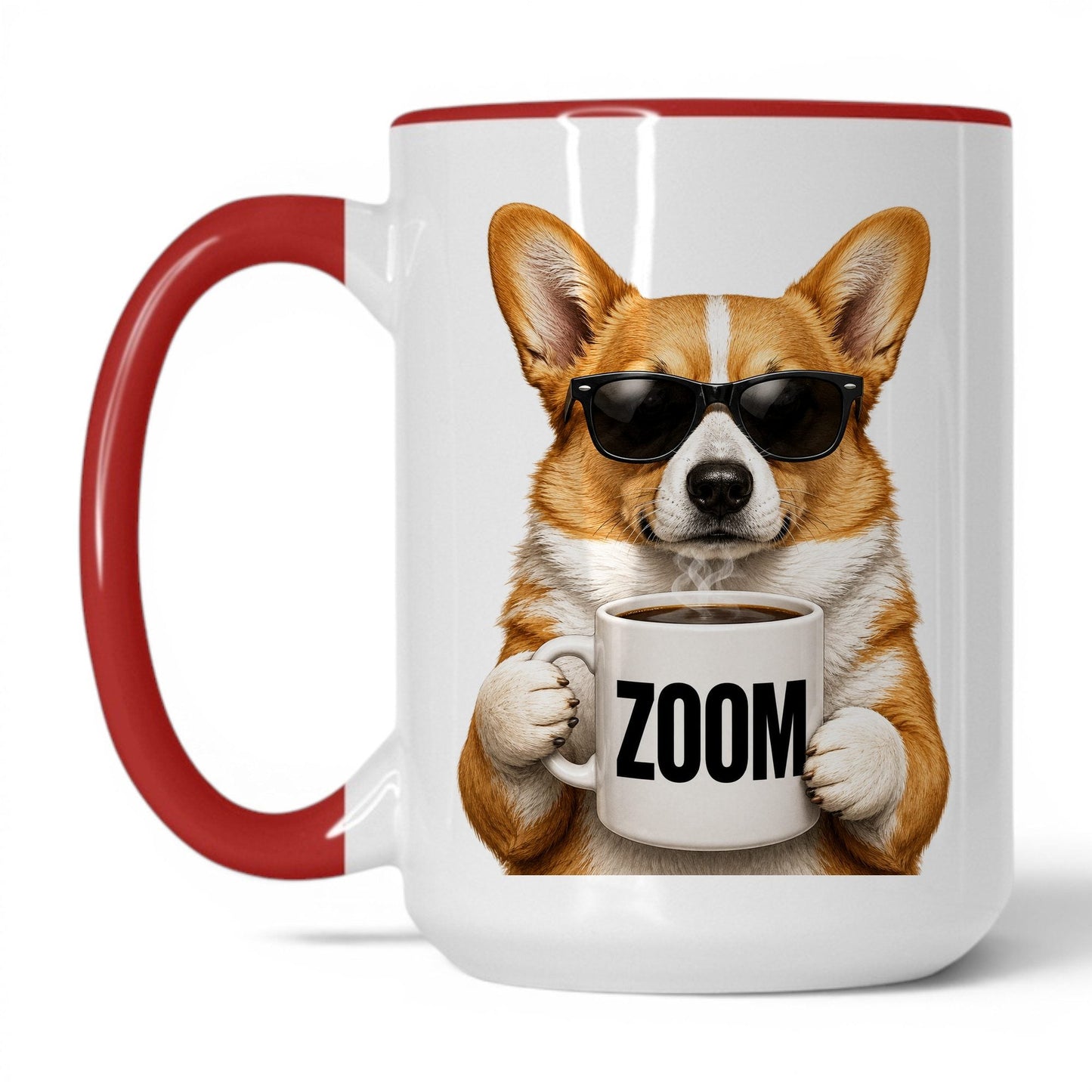 Corgi Zoom coffee mug — 15oz White Red