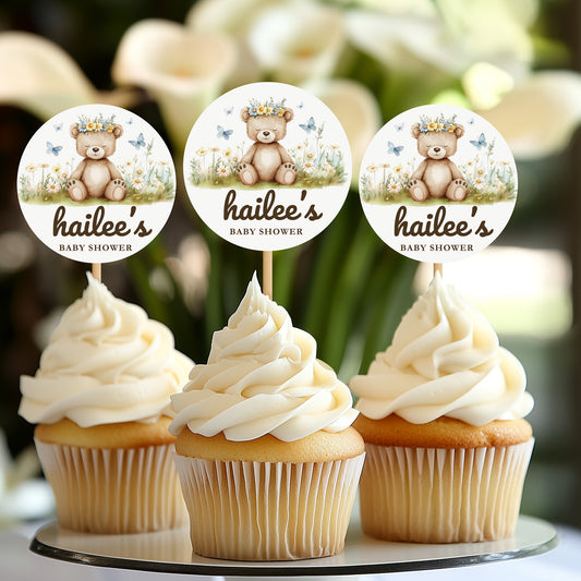 Editable We Can Bearly Wait Baby Shower Cupcake Topper Canva Template