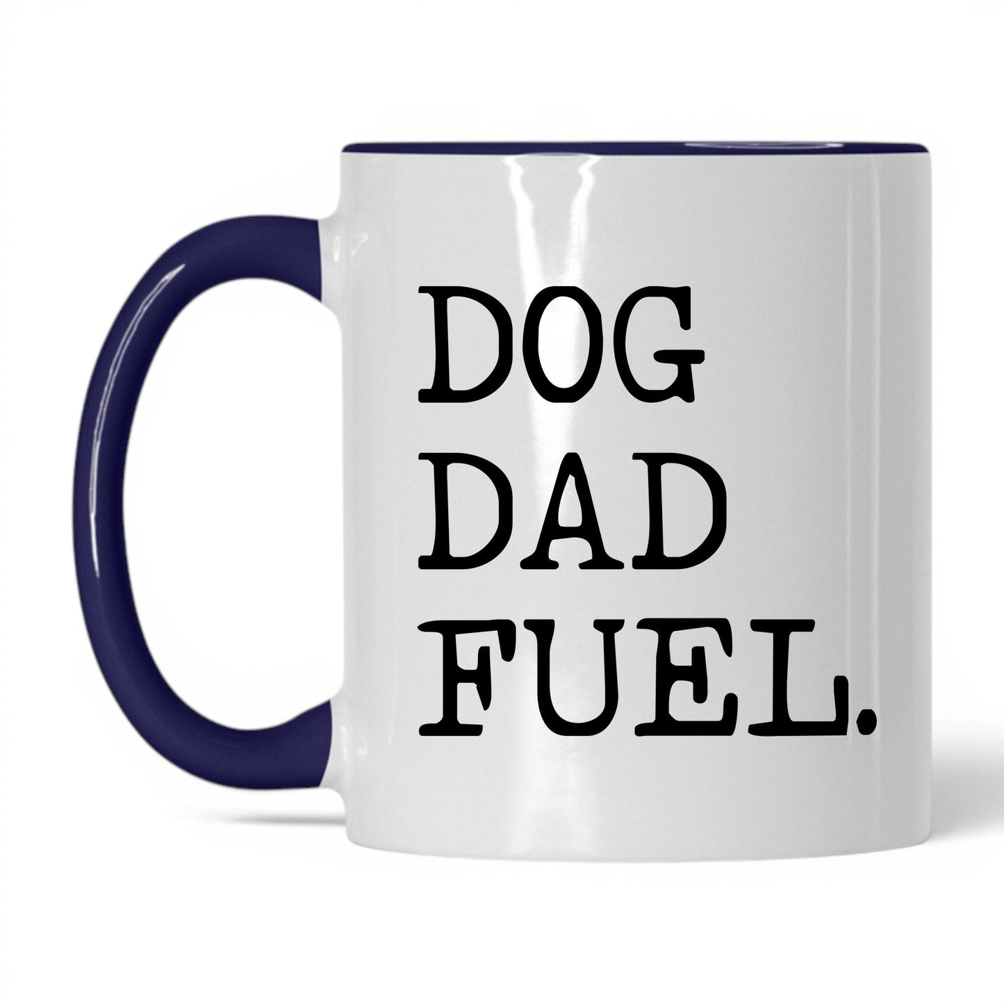 Dog Dad Fuel 11oz white and midnight blue coffee mug