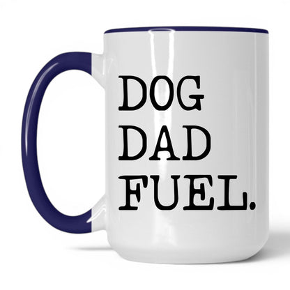 Dog Dad Fuel 15oz white and midnight blue coffee mug