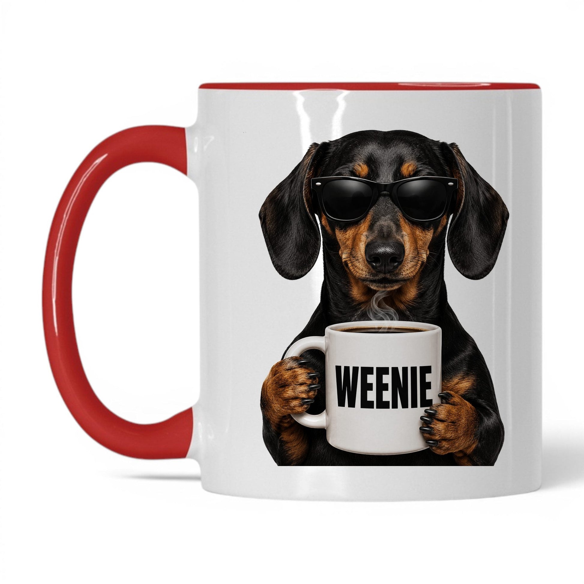 Dachshund Weenie coffee mug — 11oz White Red