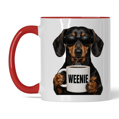 Dachshund Weenie coffee mug — 11oz White Red