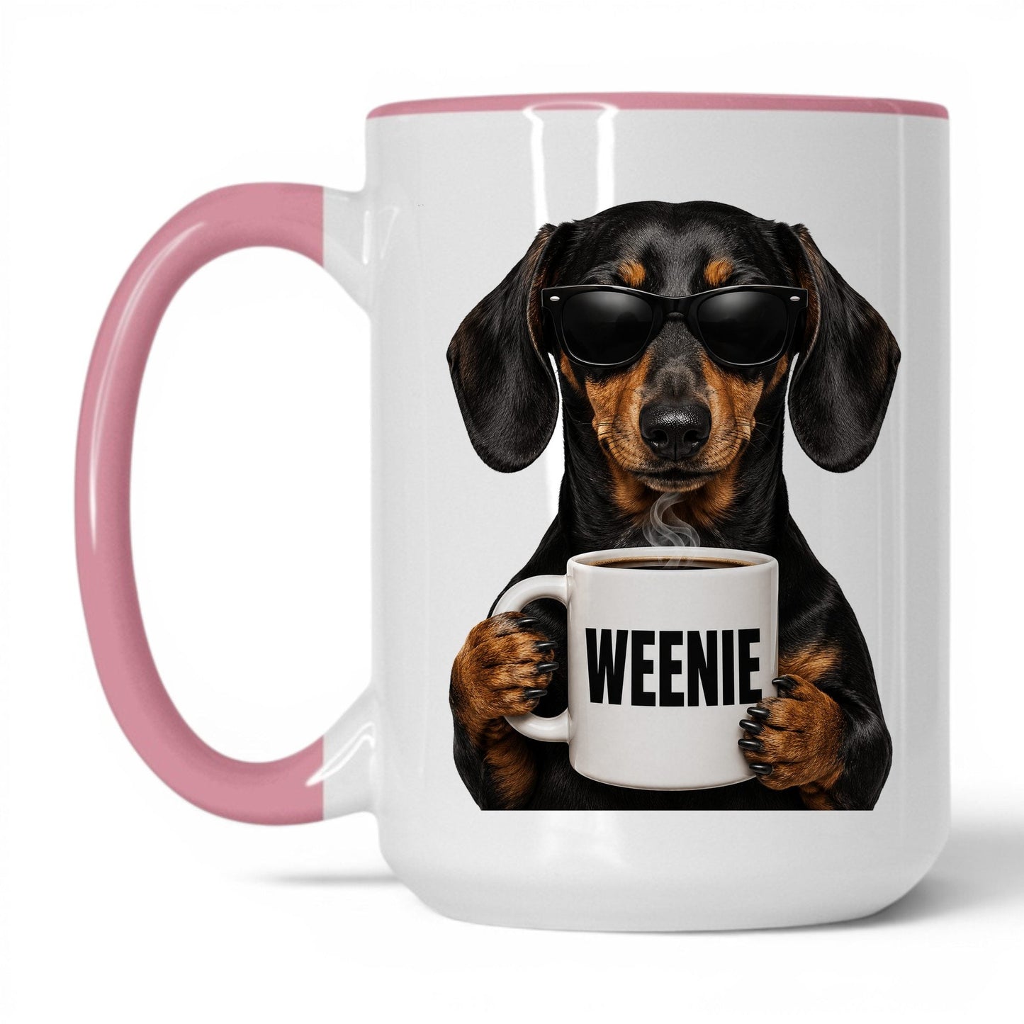 Dachshund Weenie coffee mug — 15oz White Pink