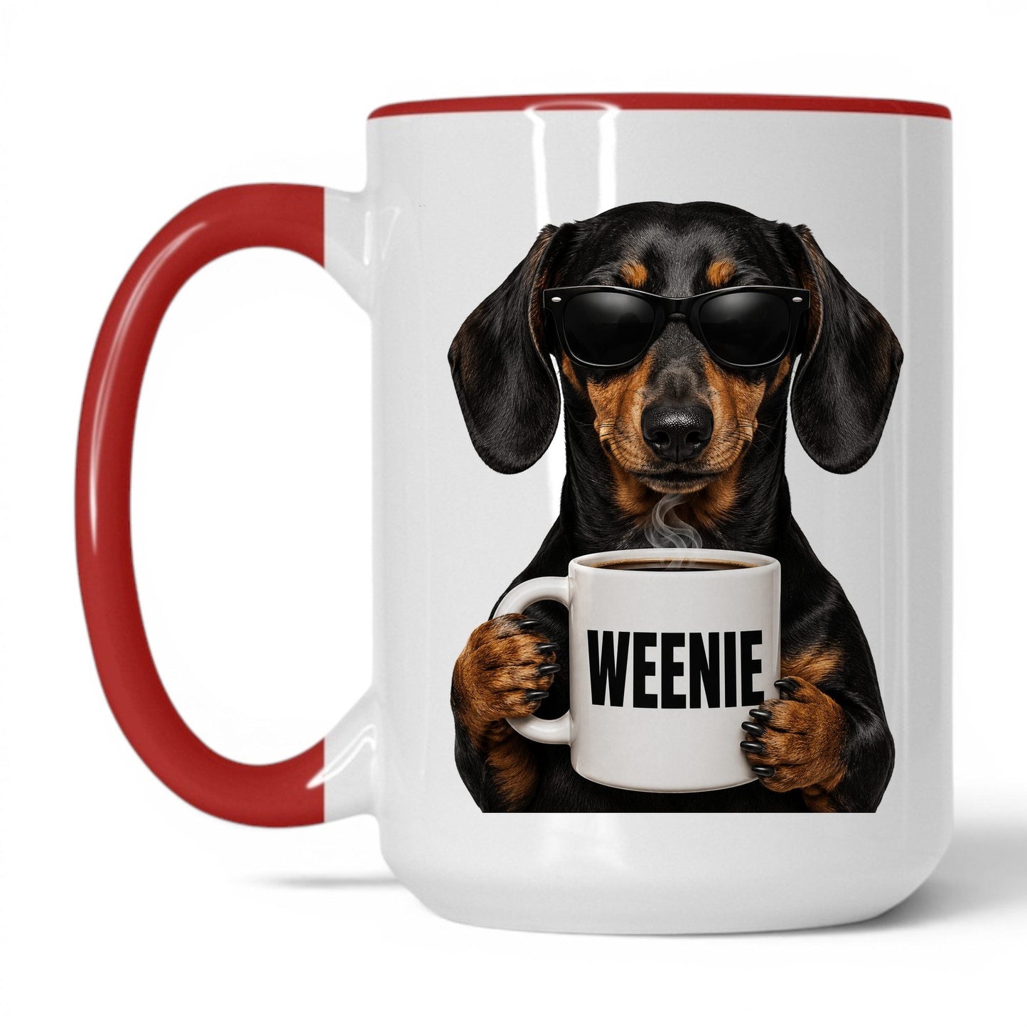 Dachshund Weenie coffee mug — 15oz White Red