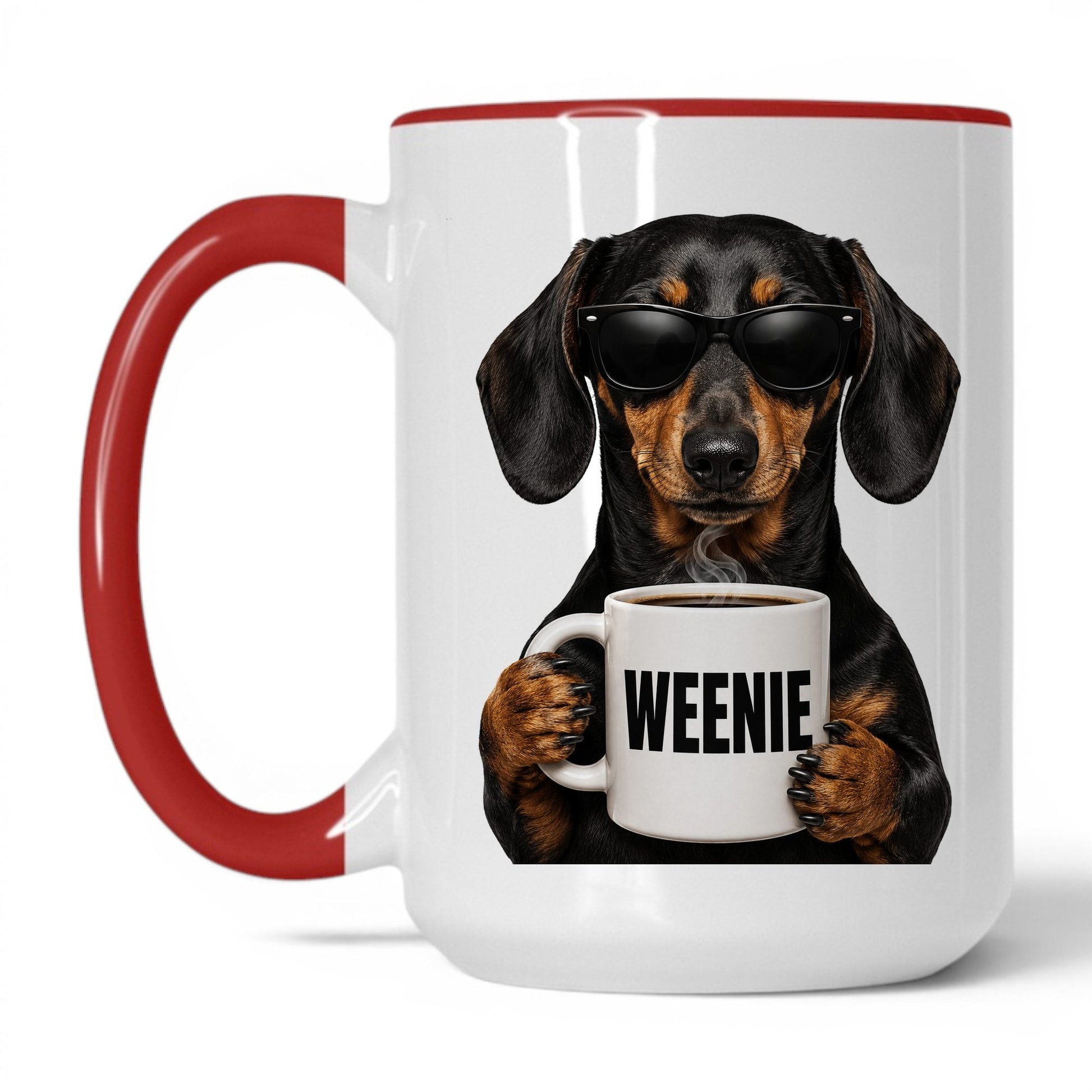 Dachshund Weenie coffee mug — 15oz White Red