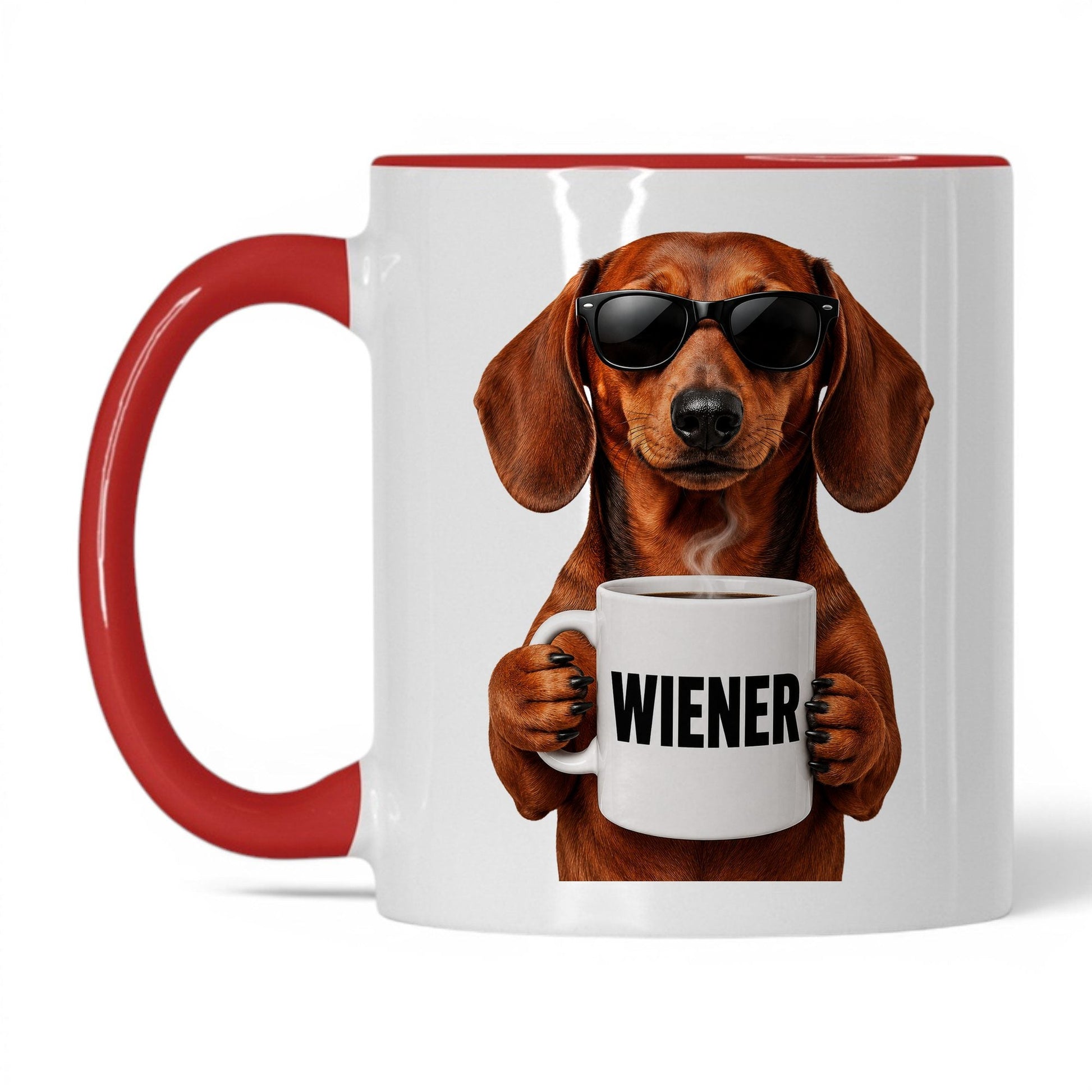 Dachshund Wiener coffee mug — 11oz White Red
