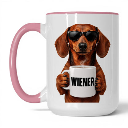 Dachshund Wiener coffee mug — 15oz White Pink