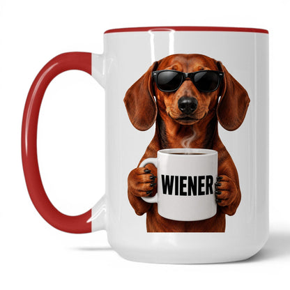Dachshund Wiener coffee mug — 15oz White Red