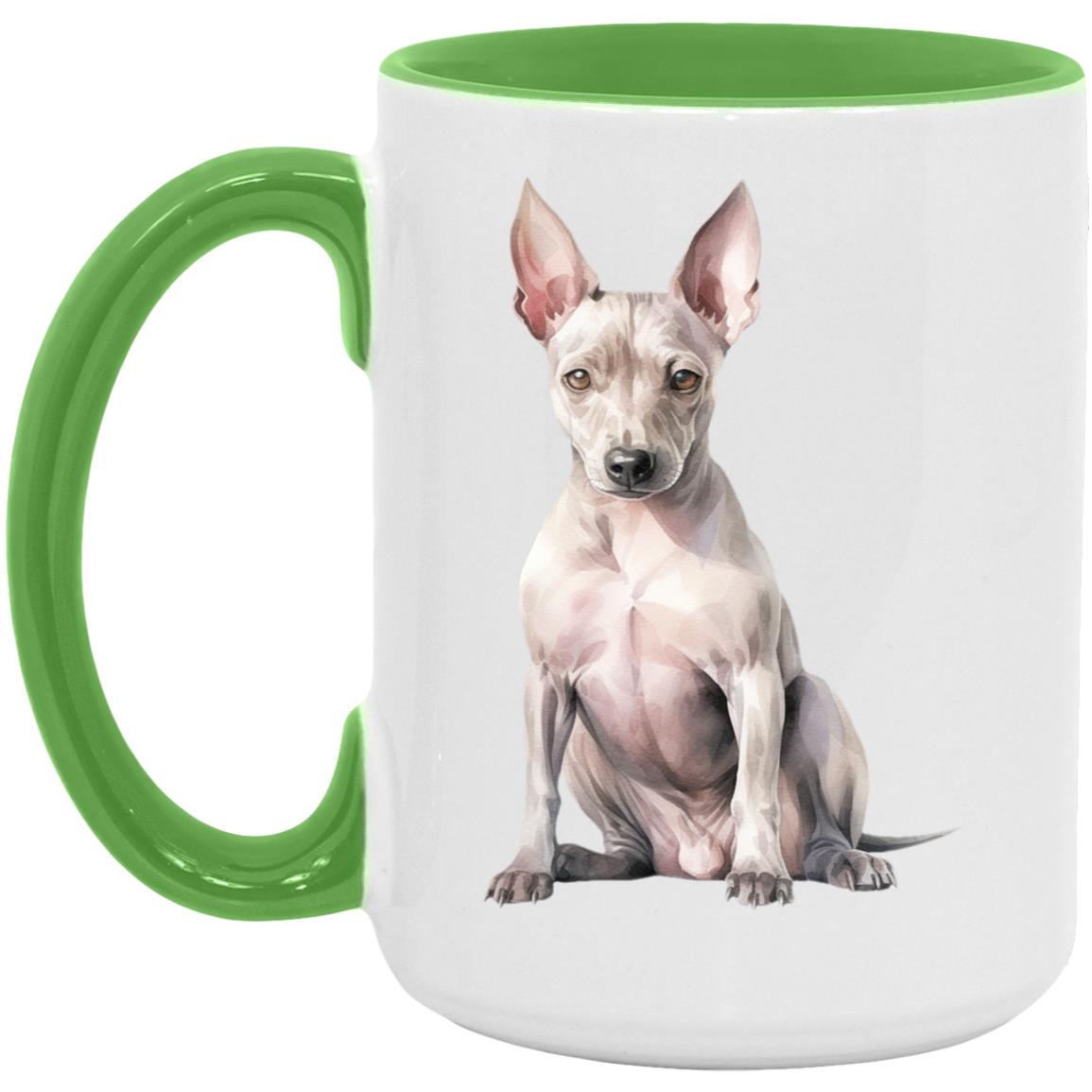 American Hairless Terrier watercolor mug – 15oz Light Green