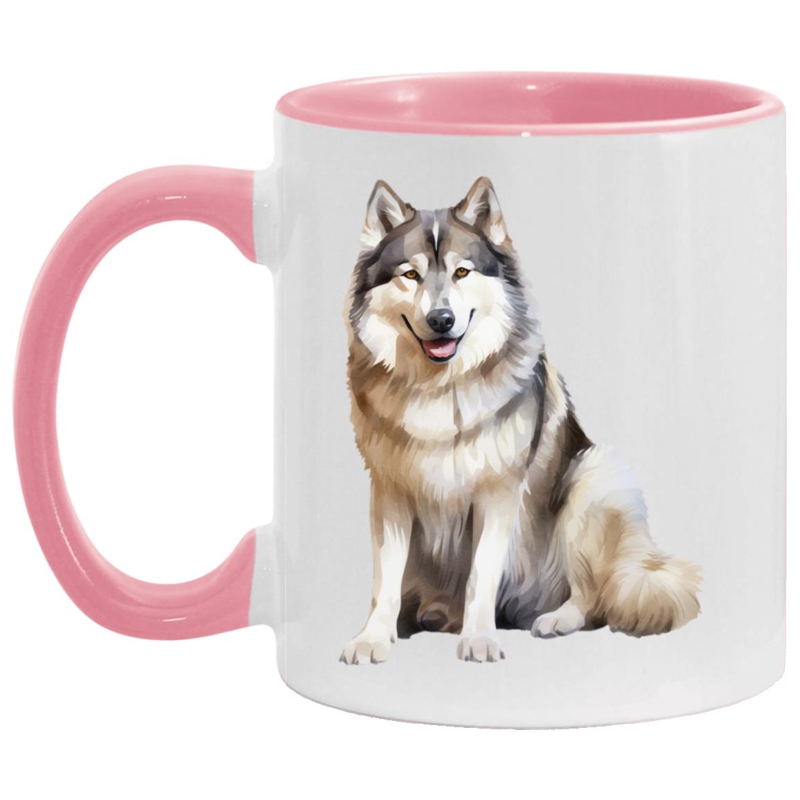 Alaskan Malamute watercolor mug – 11oz Pink