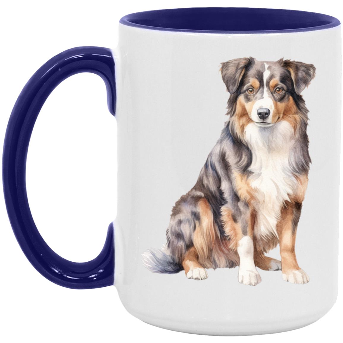 Australian Shepherd watercolor mug – 15oz Midnight Blue