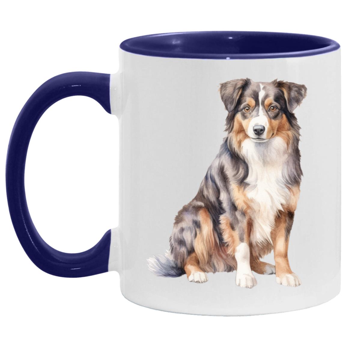 Australian Shepherd watercolor mug – 11oz Midnight Blue