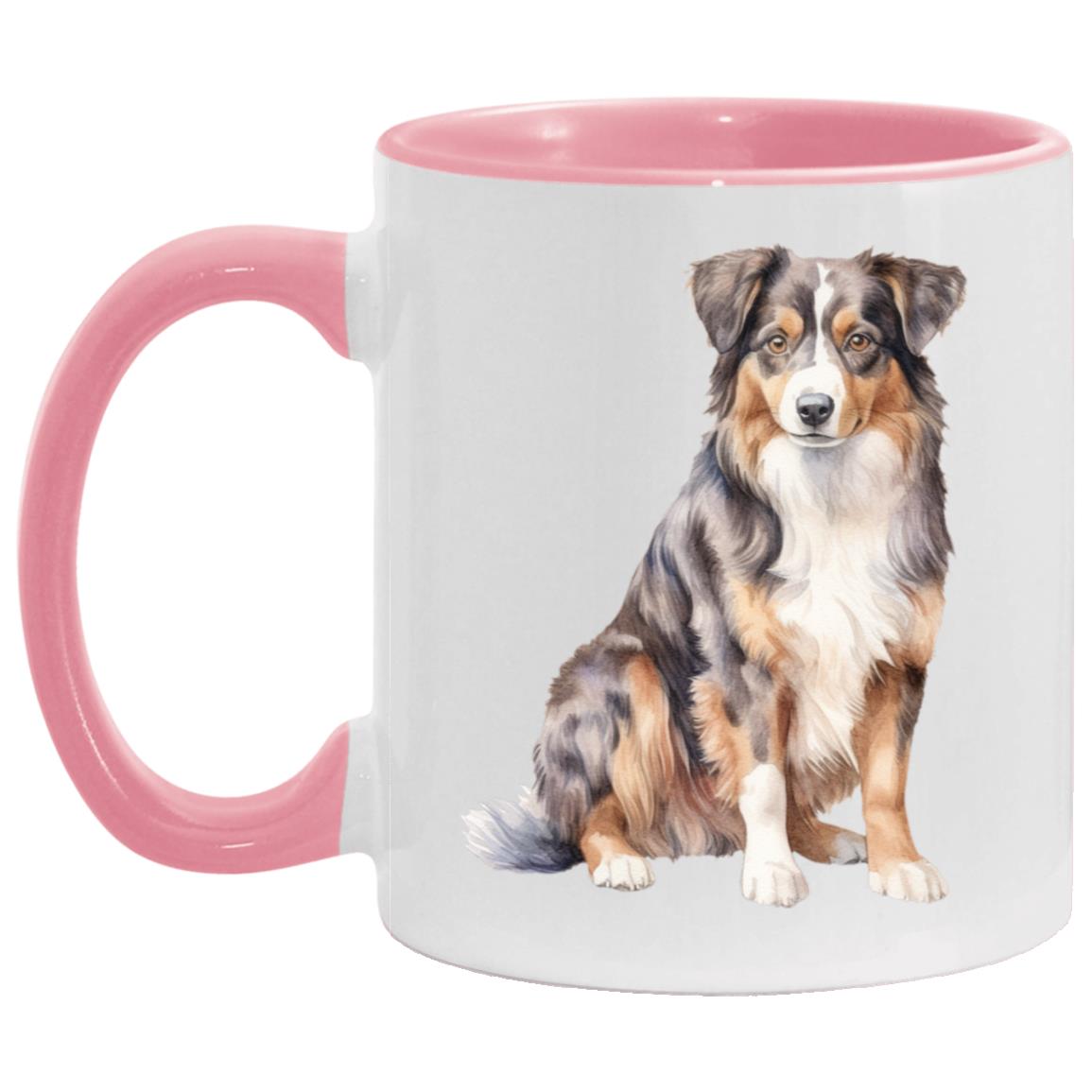 Australian Shepherd watercolor mug – 11oz Pink