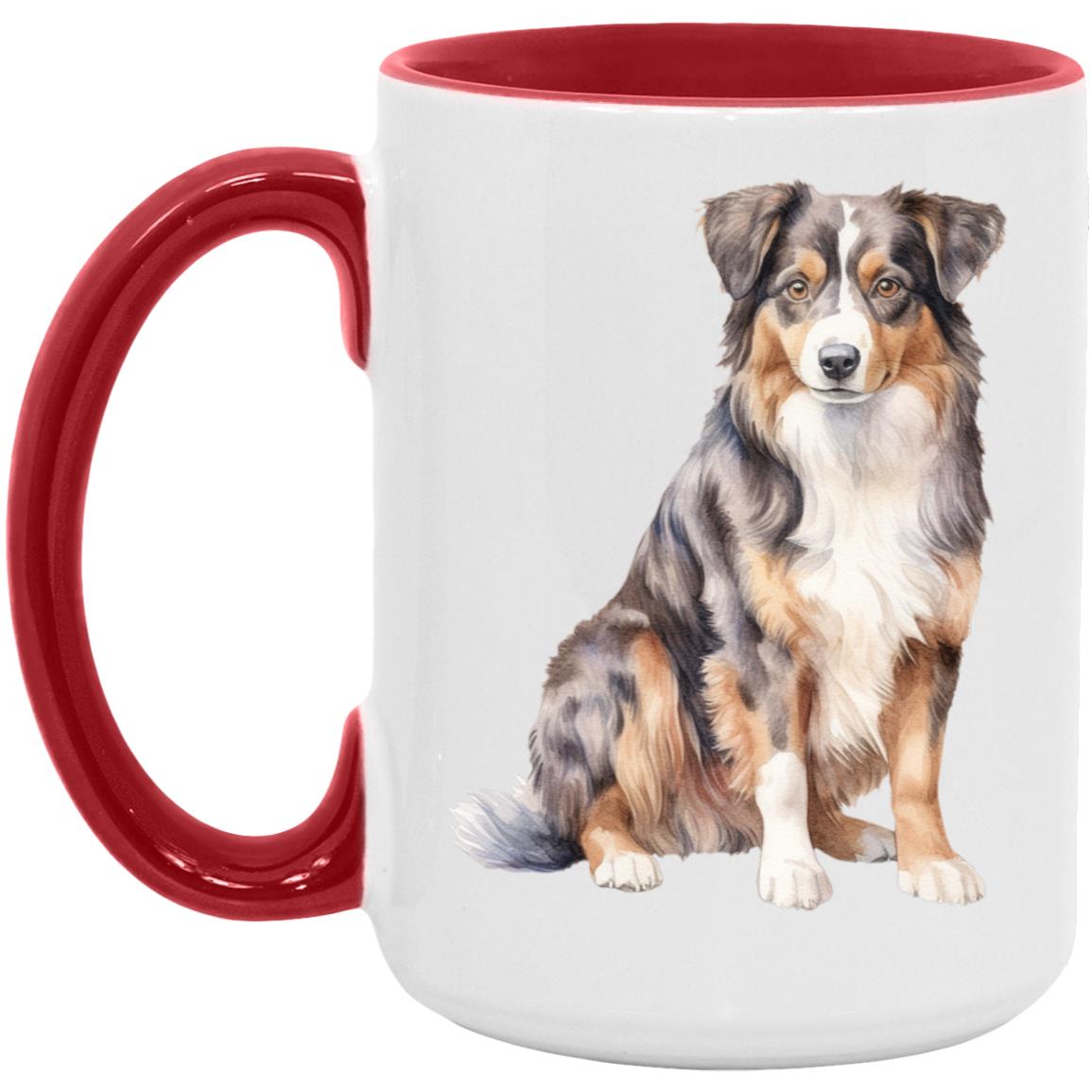 Australian Shepherd watercolor mug – 15oz Red