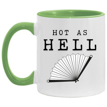 Hot As Hell hot flash menopause mug with folding fan illustration