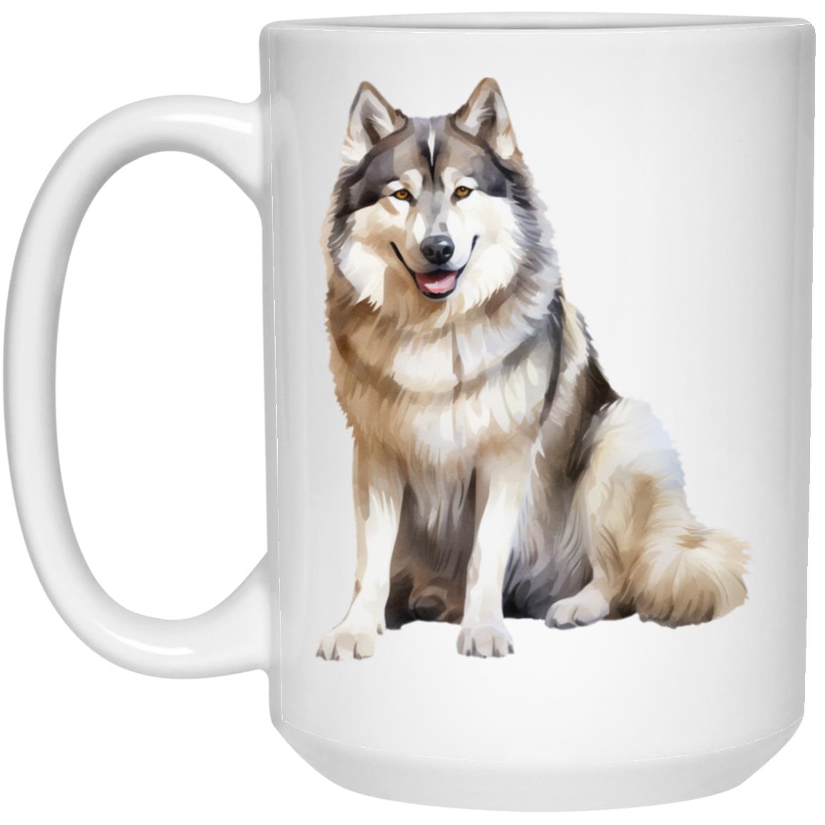 Alaskan Malamute watercolor mug – 15oz White