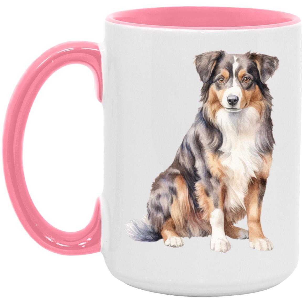 Australian Shepherd watercolor mug – 15oz Pink