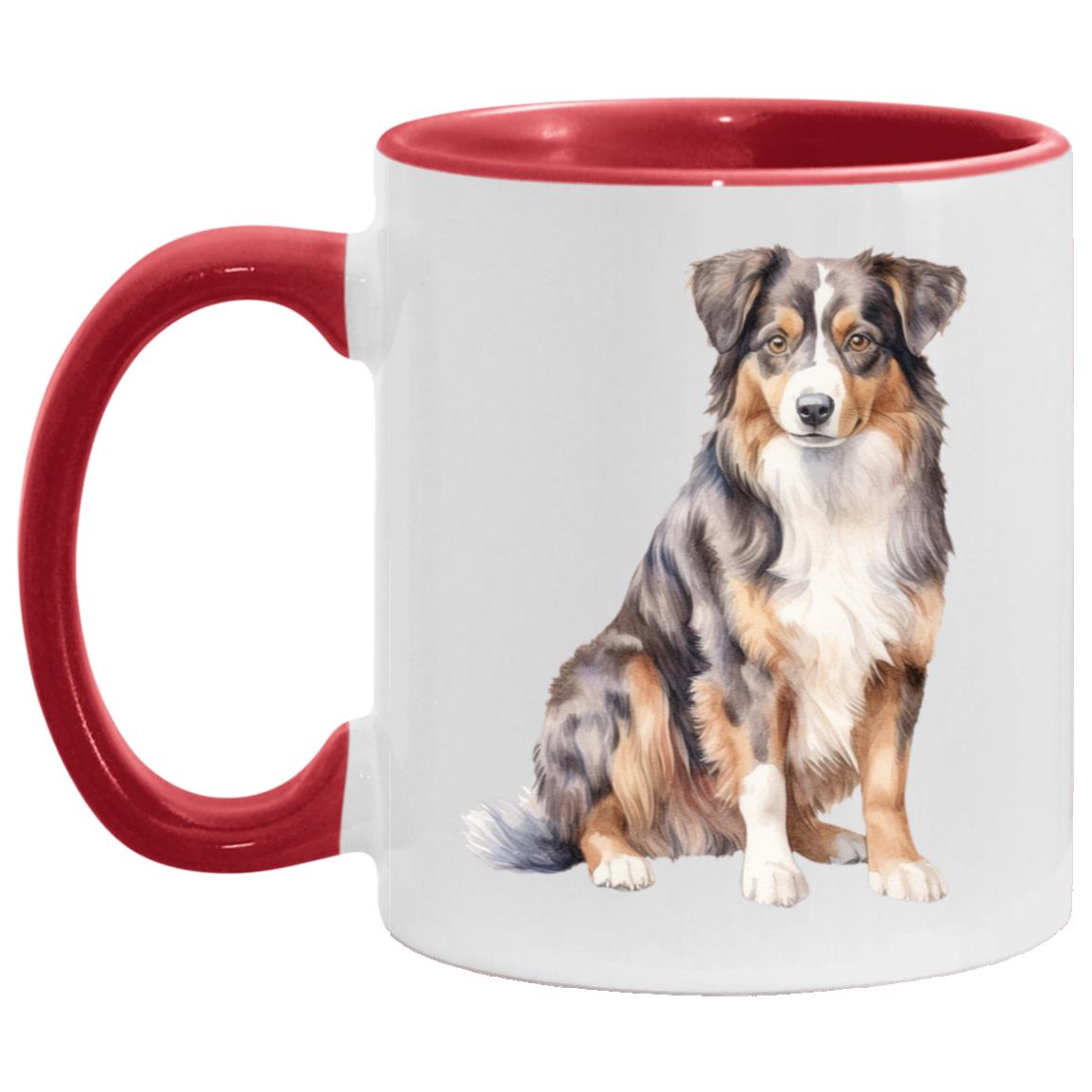 Australian Shepherd watercolor mug – 11oz Red