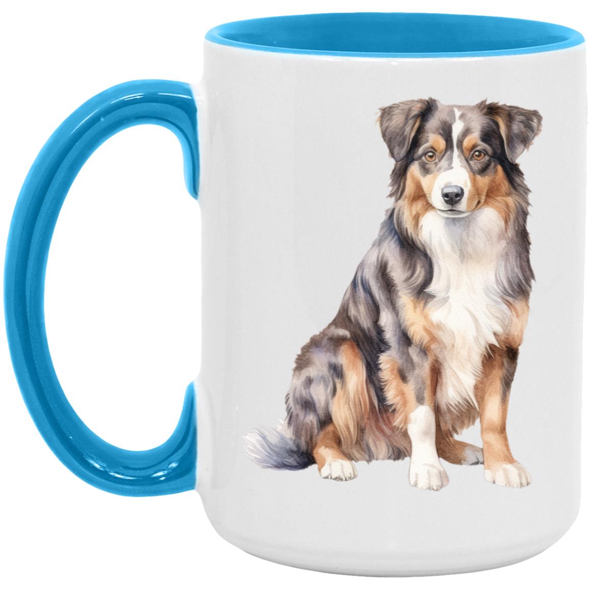 Australian Shepherd watercolor mug – 15oz Light Blue