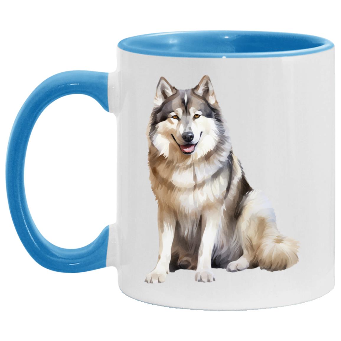 Alaskan Malamute watercolor mug – 11oz Light Blue