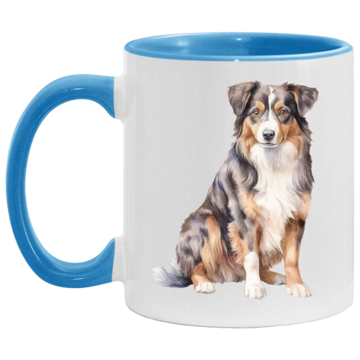 Australian Shepherd watercolor mug – 11oz Light Blue