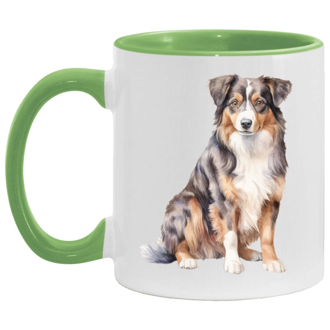 Australian Shepherd watercolor mug – 11oz Light Green