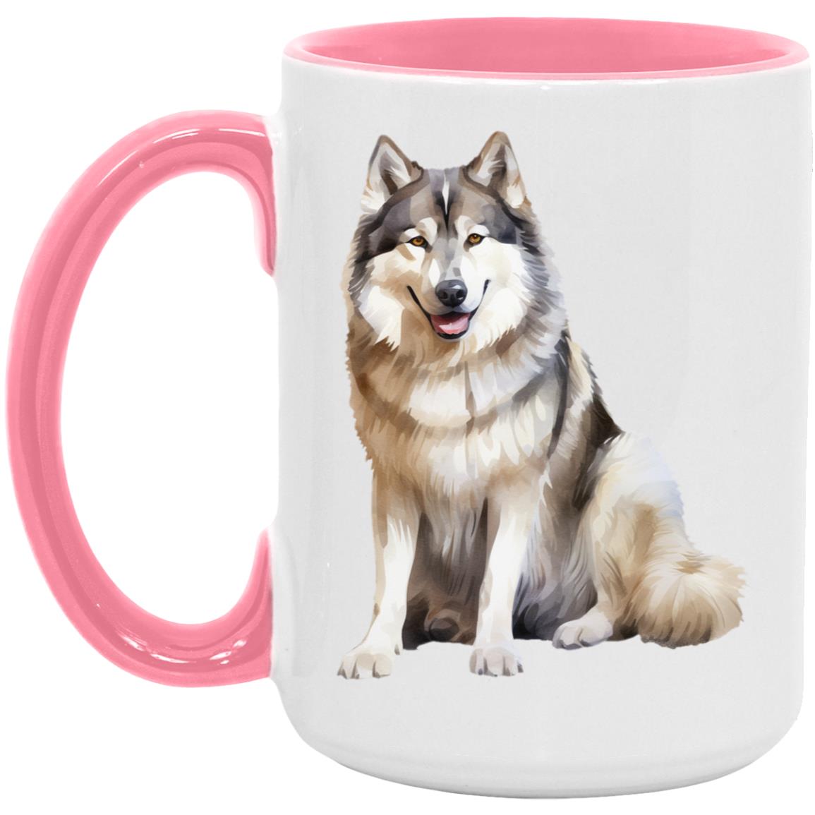 Alaskan Malamute watercolor mug – 15oz Pink