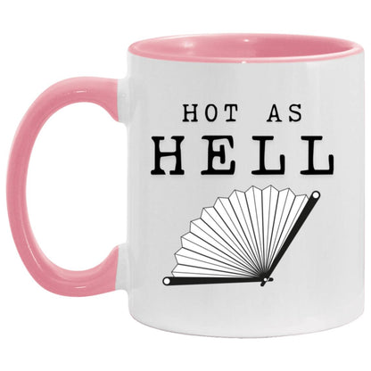 Hot As Hell hot flash menopause mug with folding fan illustration