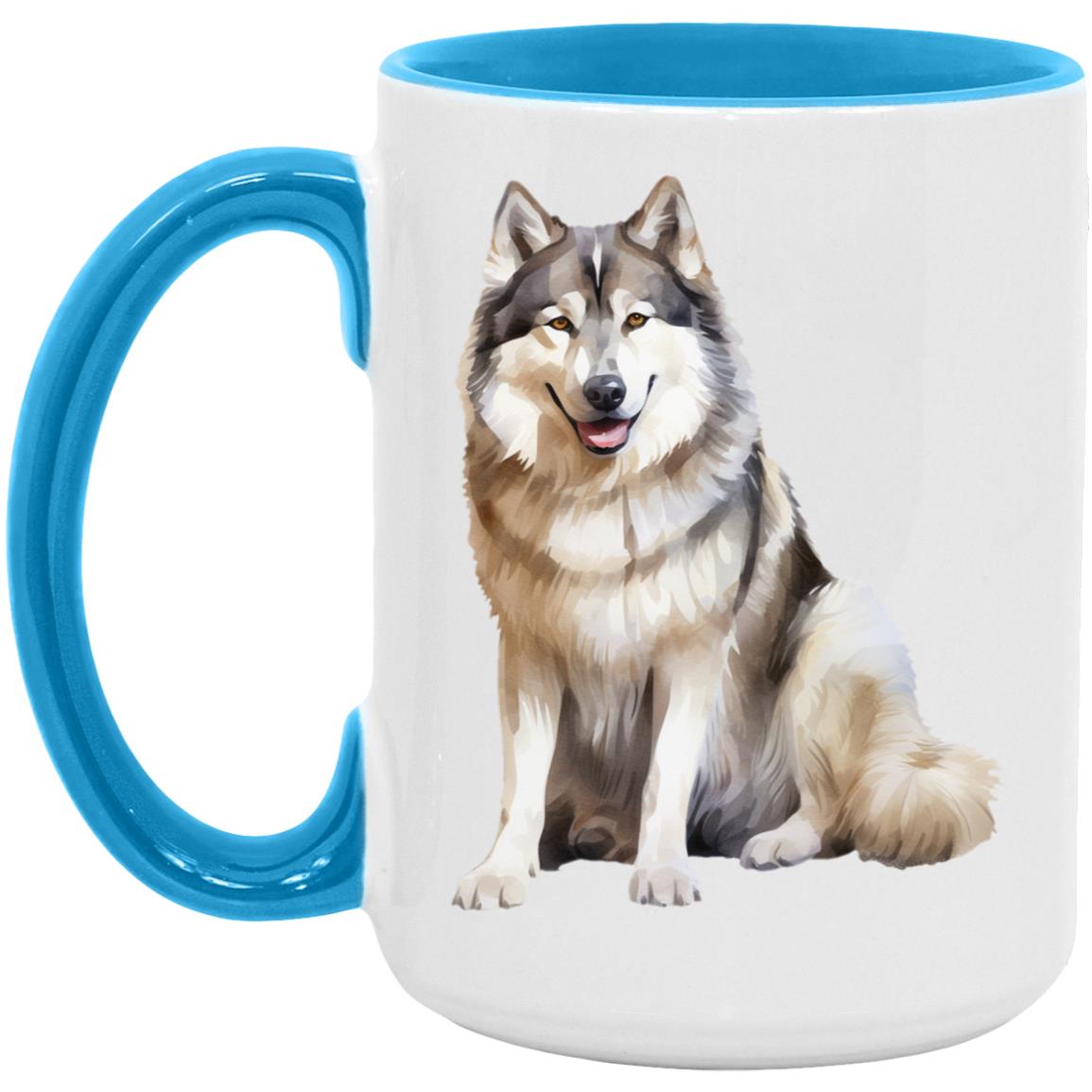 Alaskan Malamute watercolor mug – 15oz Light Blue