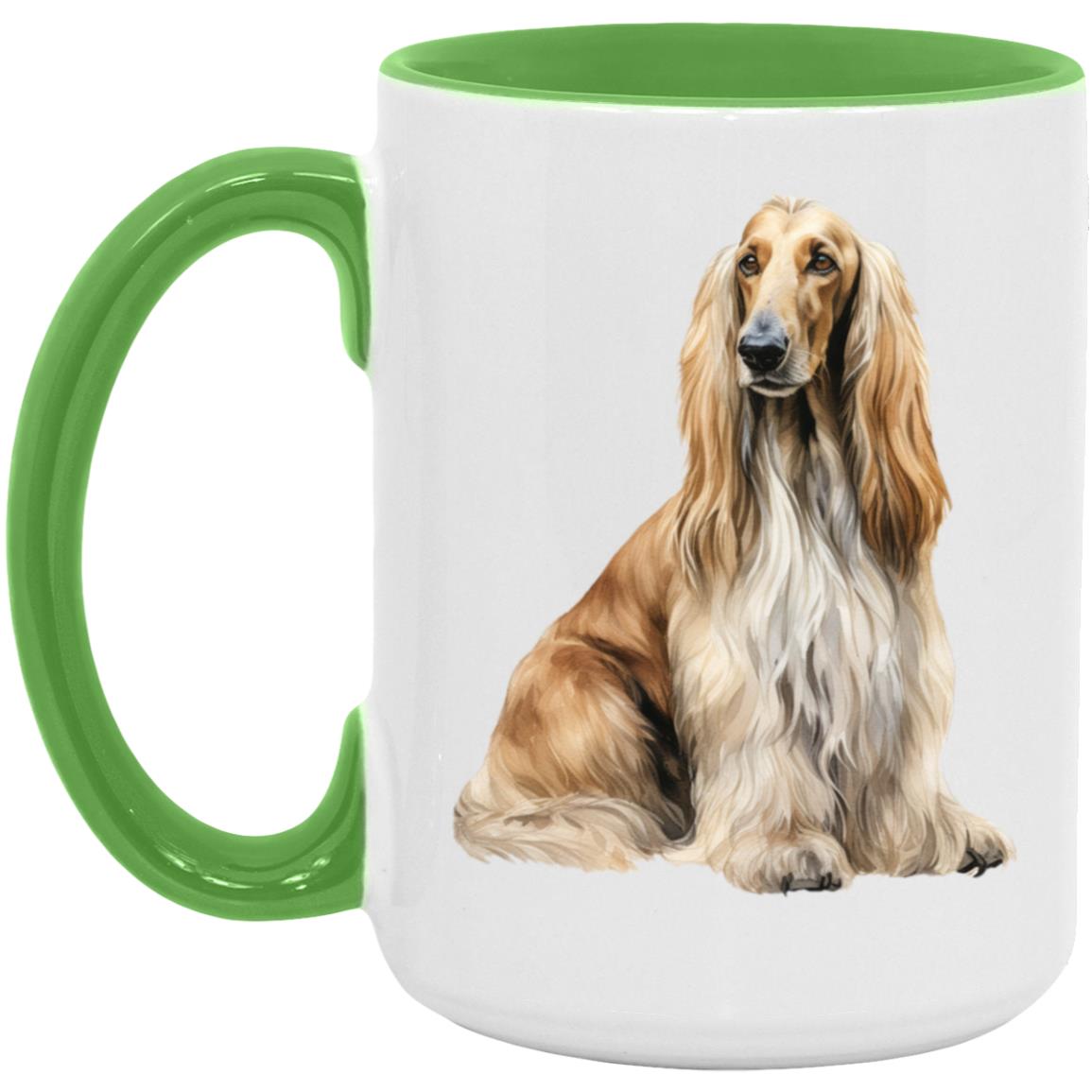 Afghan Hound watercolor mug – 15oz Light Green