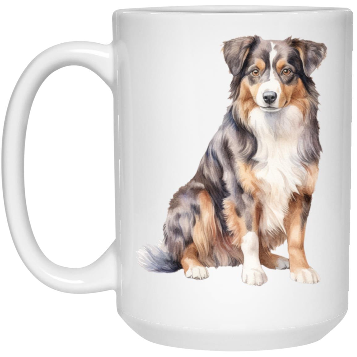 Australian Shepherd watercolor mug – 15oz White
