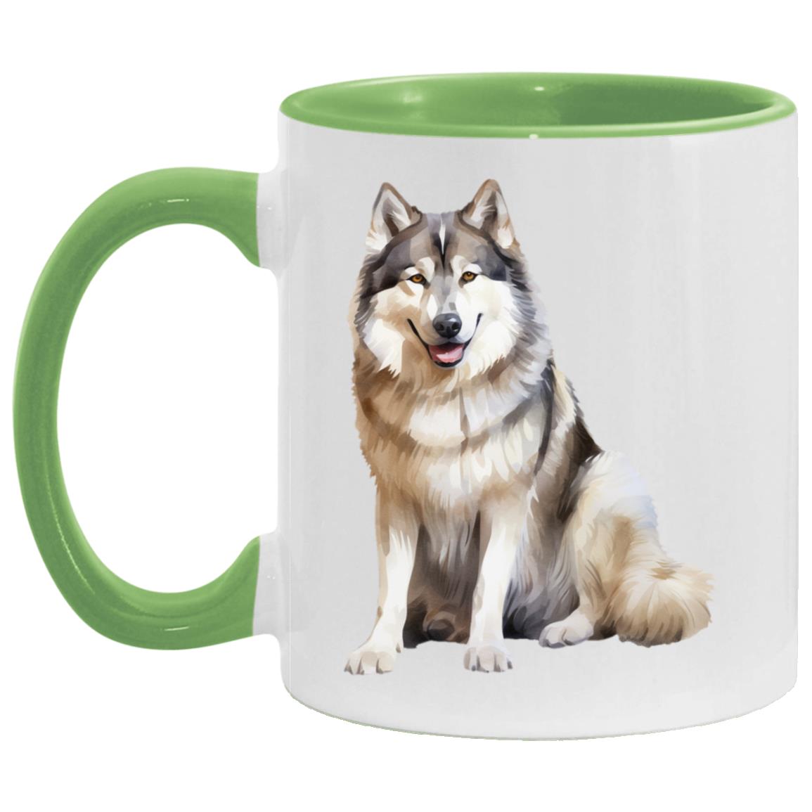 Alaskan Malamute watercolor mug – 11oz Light Green