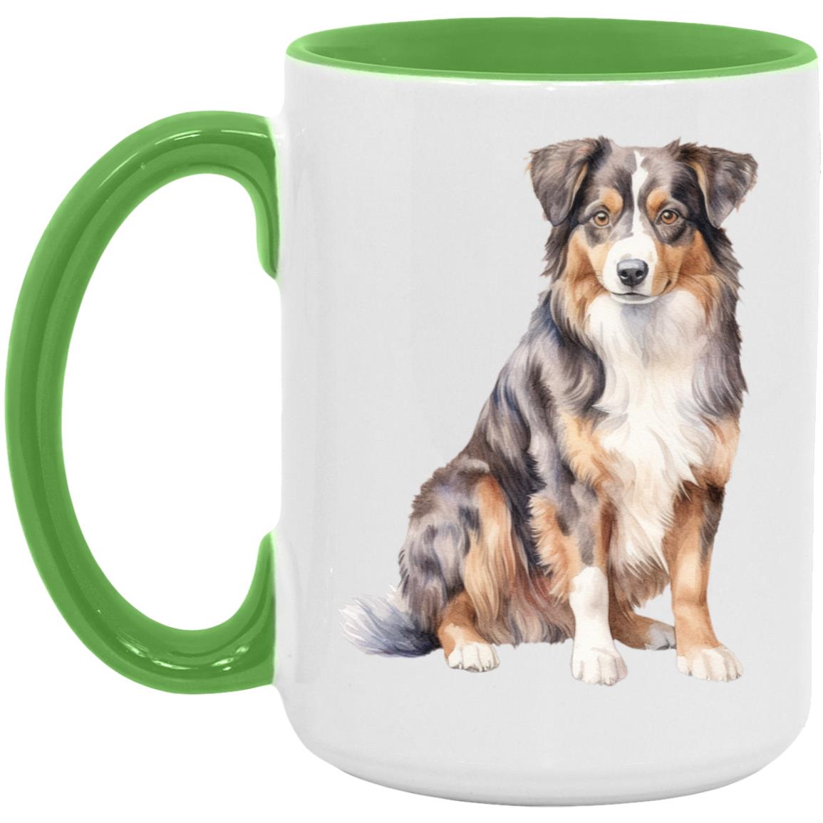 Australian Shepherd watercolor mug – 15oz Light Green