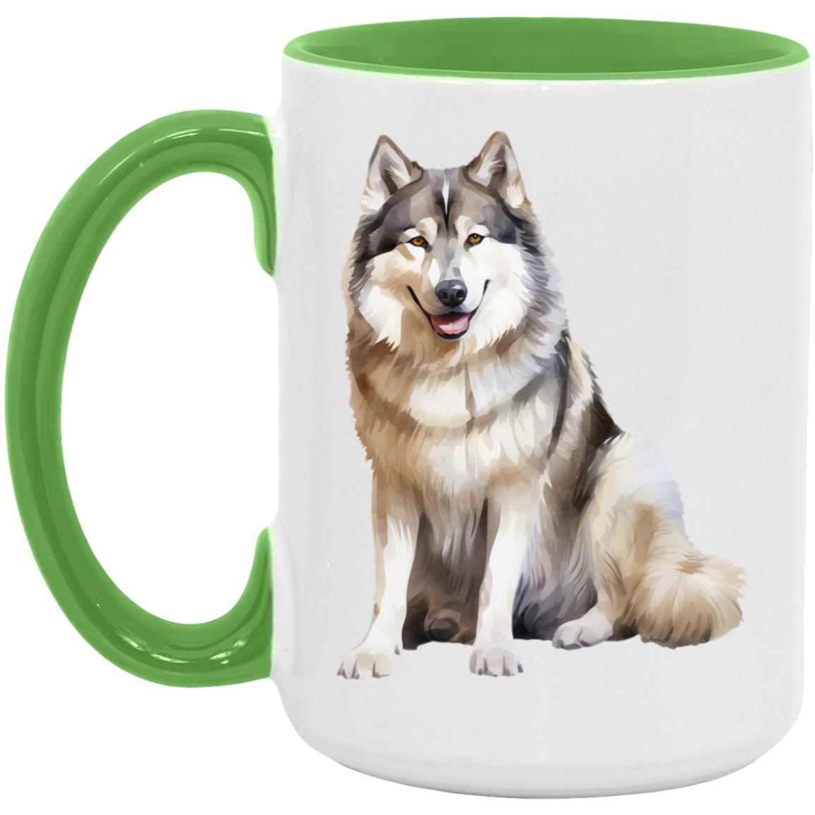 Alaskan Malamute watercolor mug – 15oz Light Green