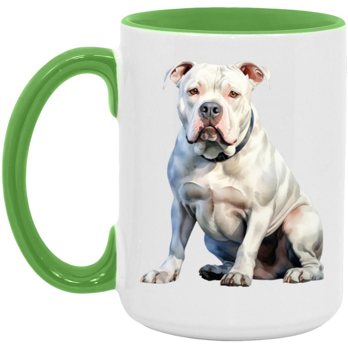 American Bulldog watercolor mug – 15oz Light Green