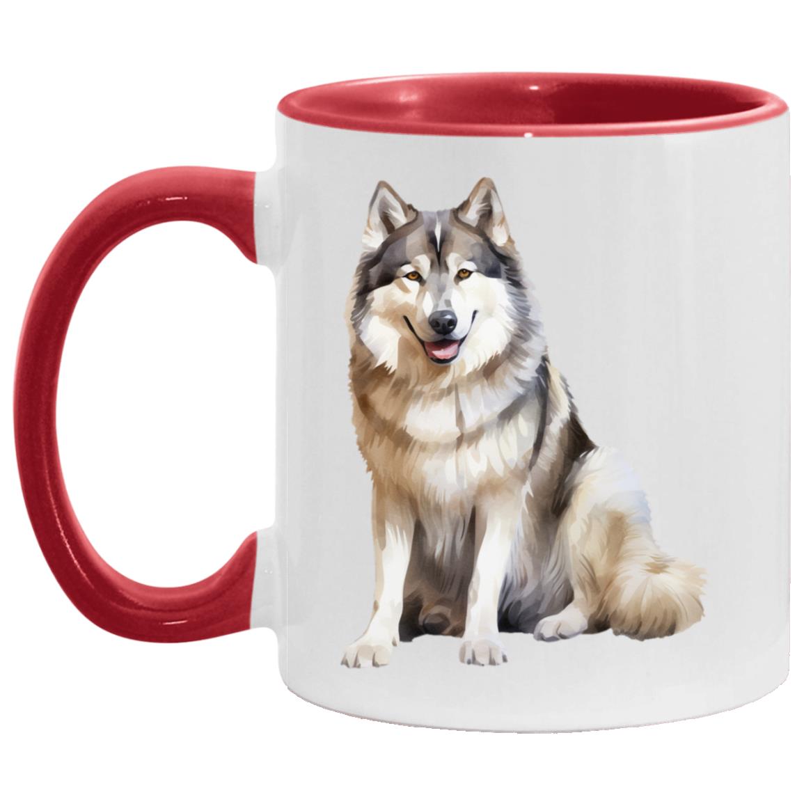 Alaskan Malamute watercolor mug – 11oz Red