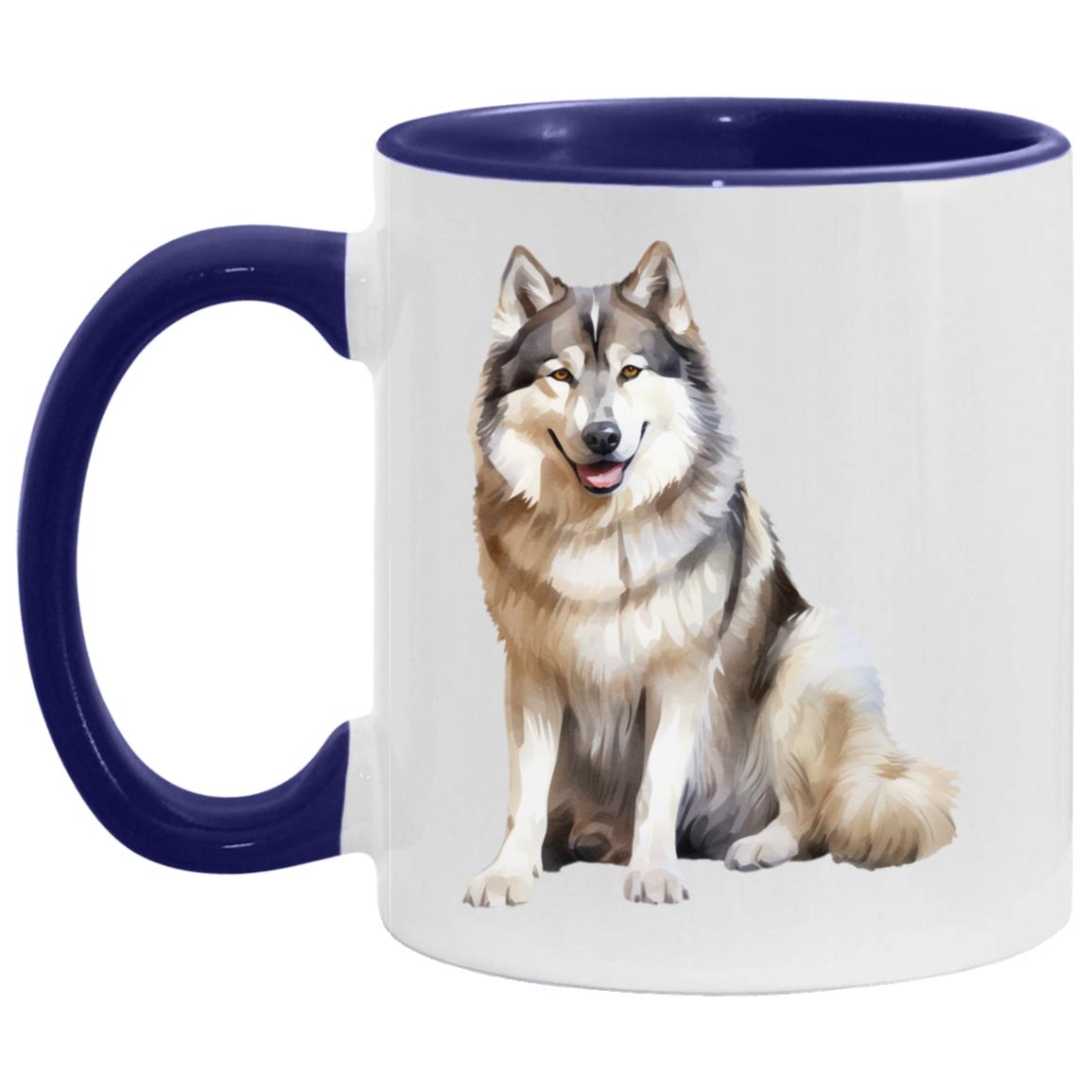 Alaskan Malamute watercolor mug – 11oz Midnight Blue