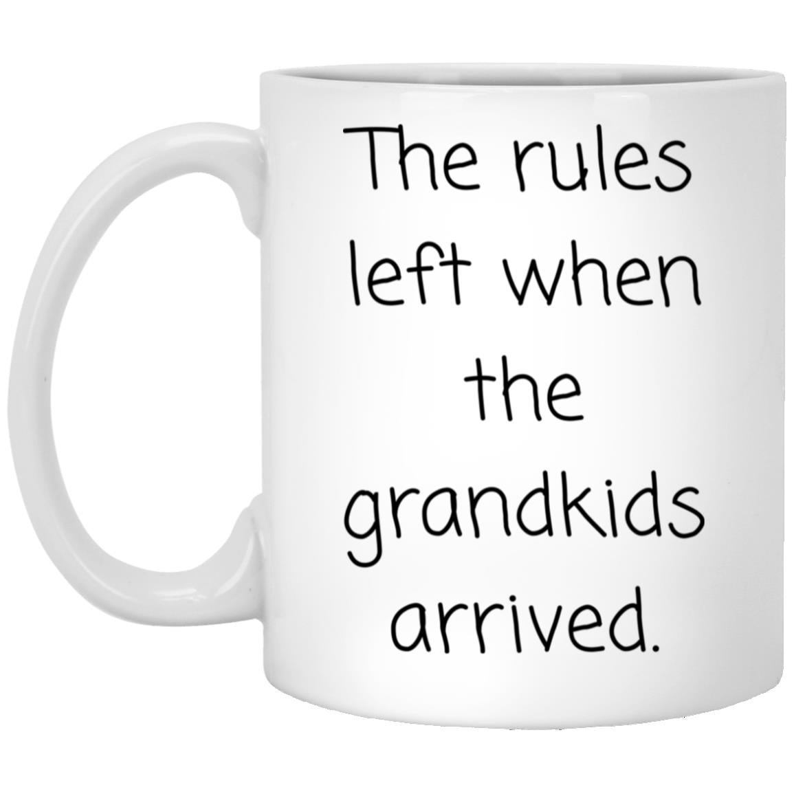 The rules left when the grandkids arrived. coffee mug