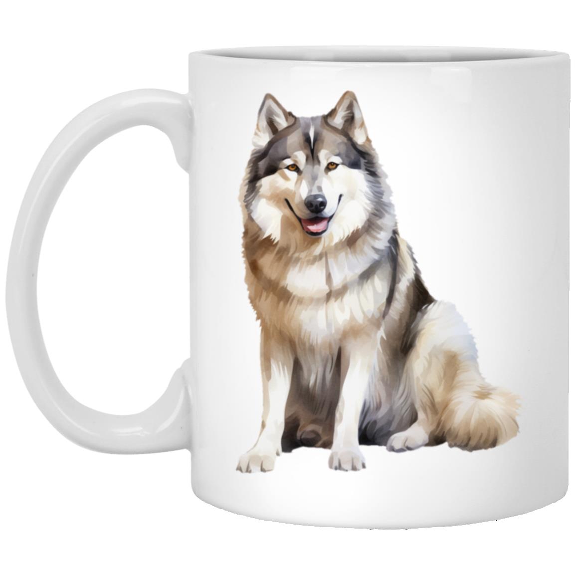 Alaskan Malamute watercolor mug – 11oz White