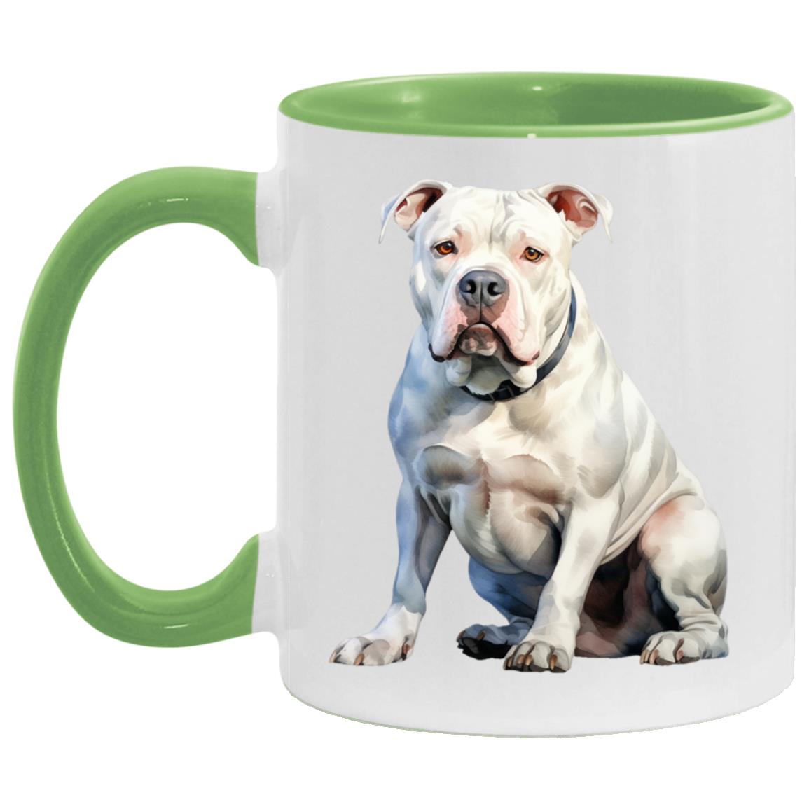 American Bulldog watercolor mug – 11oz Light Green