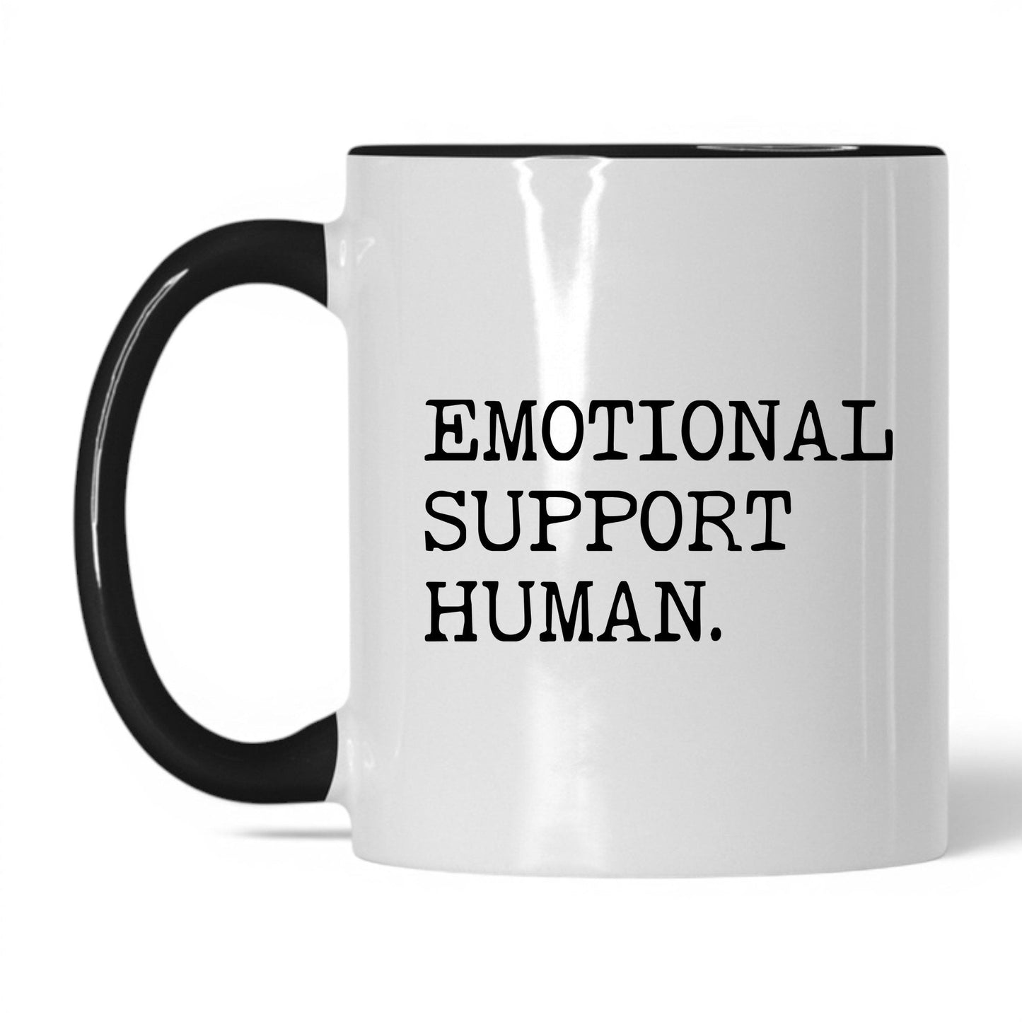 Emotional Support Human 11oz white and black coffee mug