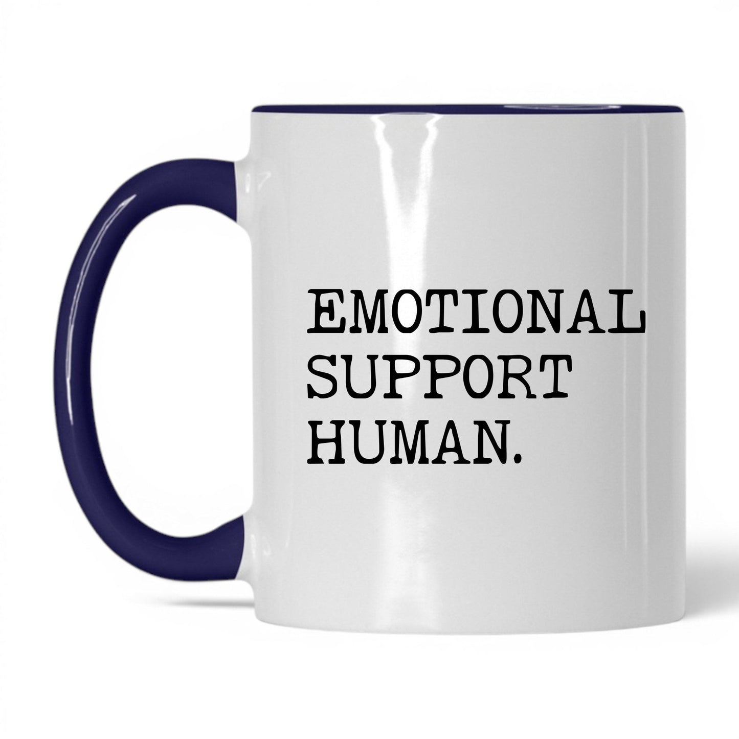 Emotional Support Human 11oz white and midnight blue coffee mug