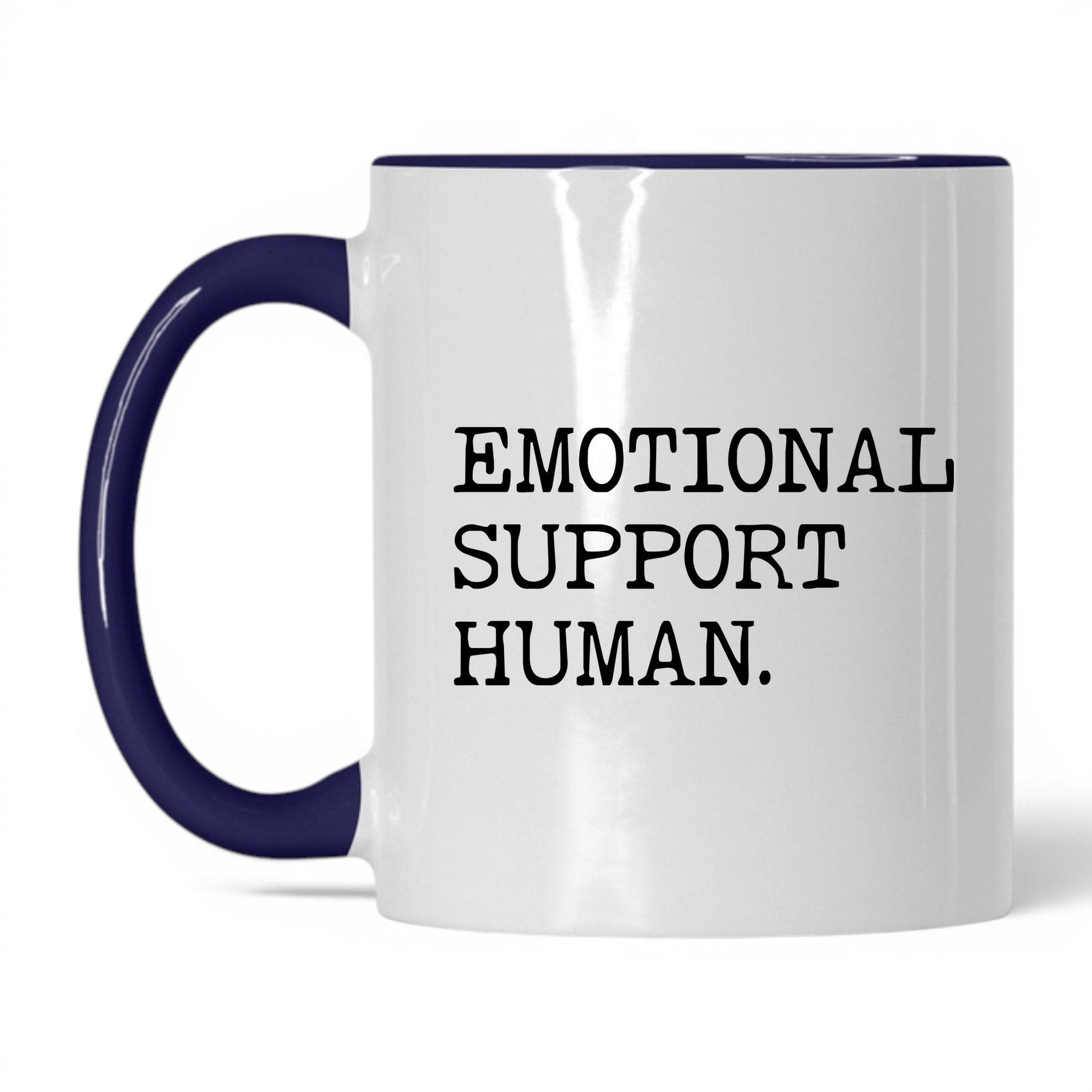 Emotional Support Human 11oz white and midnight blue coffee mug