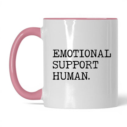 Emotional Support Human 11oz white and pink coffee mug